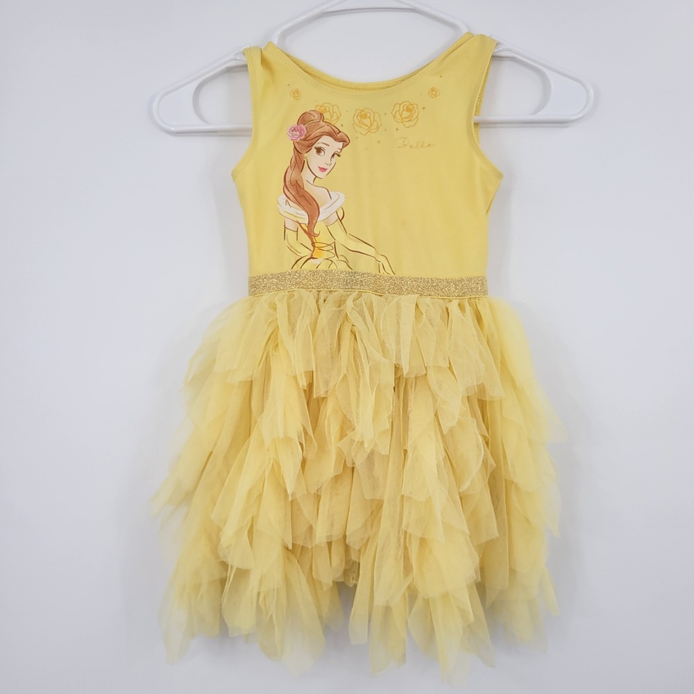 Disney Princess Belle Dress Toddler Girls 3T Yellow Glitter Tulle Skirt Costume